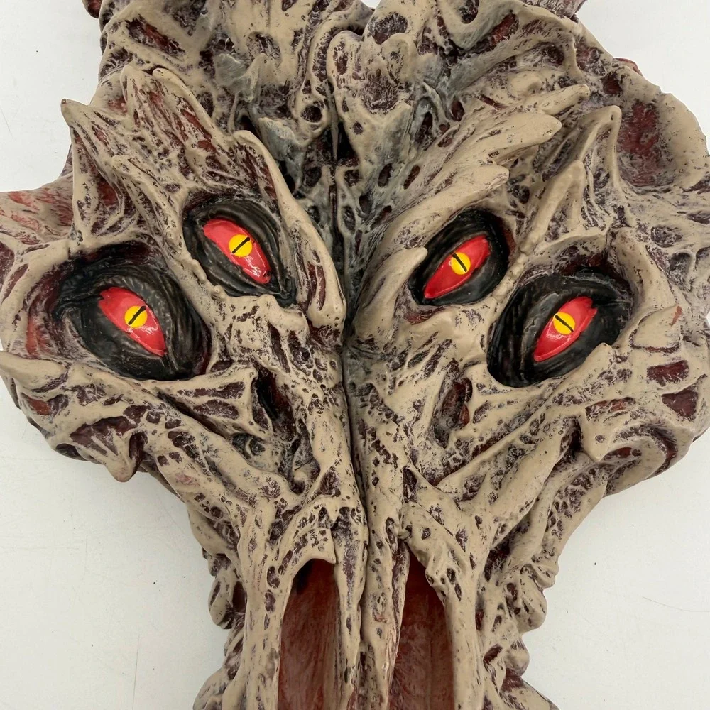 Dragon 2018 Four Eyed Demon Mask Horned Monster Horror Halloween Tan Red